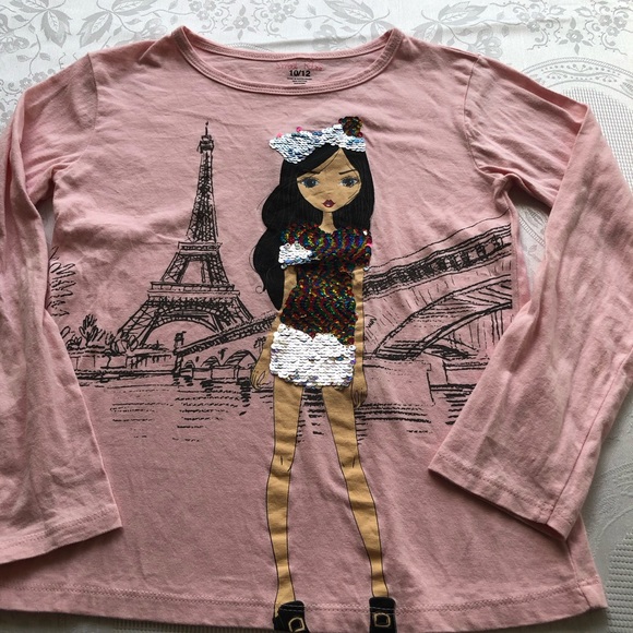 Sweet Kiss Pink Long Sleeves T-Shirt A Girl In Paris Girls Size 10/12 Top Casual - Picture 12 of 14